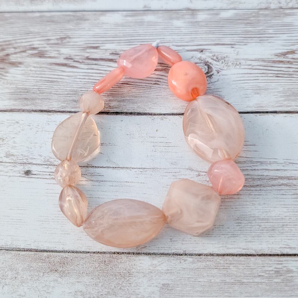 Vintage Stretch Bracelet - Chunky Bracelet - Dusky Pinky Peach Tones